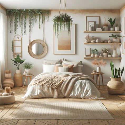 Bohemian Style Home Decor, Bohemian Industrial Decor Bedroom, Spa Themed Bedroom, Boho Diy Room Decor, Living Boho Chic, Wooden Bedroom Ideas, Bohemian Interior Design Style, Bedroom Bohemian Style, Modern Boho Bedroom Decor