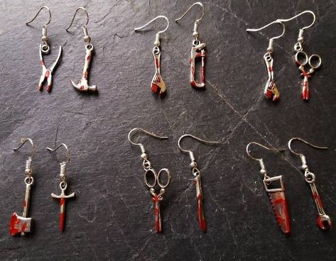 Jewelry Gore, Gothic Earrings Diy, Weirdcore Earrings, Zombie Accessories, Horror Gift Ideas, Zombie Earrings, Goth Gift Ideas, Zombie Goth, Earrings Alternative