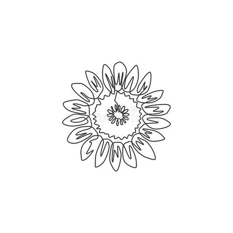 One single line drawing of beauty fresh sunflower for garden logo. Printable decorative helianthus summer flower concept wall home. Decor poster. Modern vector illustration Sunflower Tattoo Simple, Concept Wall, Garden Logo, One Line Tattoo, Sick Tattoo, Intricate Tattoo, Single Line Drawing, Sunflower Tattoos, Simple Line Drawings