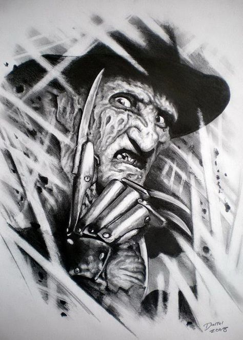 Freddy Krueger Freddy Krueger Black And White, Freddy Krueger Tattoo, Freddy Krueger Art, Black And White Tattoo, Horror Movie Tattoos, Movie Tattoos, Film Logo, Horror Movie Icons, Horror Artwork