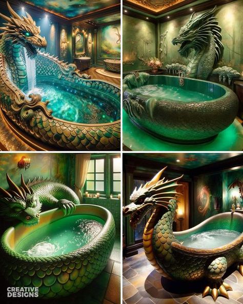 Dragon Bathtub, Fantasy Dream, Dragon Stuff, Cool Dragons, Clay Diy Projects, Fantasy Homes, Fantasy House, Themed Decor, Funky Furniture