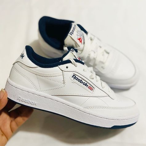 NEW! Reebok Classics Men's Club C Sneaker, White/Navy, 7.5 Rebook Club C 85 Outfit, Reebok Club C 85 Outfit, Club C 85 Reebok, Club C 85 Outfit, Rebook Classic, Reebok Classic Leather Sneakers, Reebok Club C 85, Leather Sneakers Men, Club C 85