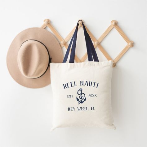 Nautical Navy Blue Rustic Anchor | Your Boat Name Tote Bag - Tote Bags Anchor Illustration, Vacation Tote Bag, Nautical Bridal Showers, Seas The Day, Bridesmaid Tote Bags, Nautical Design, Vine Design, Newlywed Gifts, Gifts For Wedding Party