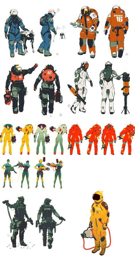 Alexander Watt Spacesuits Tech Suit Sci Fi, Sci Fi Space Suit Concept Art, Futuristic Hazmat Suit, Sci Fi Reference, Space Suits Drawing, Astronaut Character Design Concept Art, Astronaut Design Concept Art, Scifi Suit Concept Art, Syfi Character Design