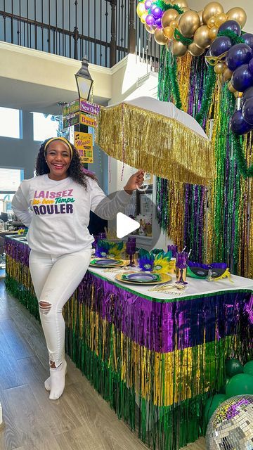 12K views · 1.2K likes | Jasmine Camble | Houston Mom Blogger on Instagram: "#ad Looking for a fun party theme? Let the good times roll with MARDI GRAS decor from @orientaltrading. 💜💚💛⁣ ⁣ You can use this setup as inspiration for any upcoming celebration that you have…⁣ ⁣ ⚜️ Kid’s Carnival Party⁣ ⚜️ Adult’s Birthday Dinner⁣ ⚜️ Bachelorette Bash⁣ ⚜️ Anniversary Soirée ⁣ ⚜️ Masquerade Ball⁣ ⚜️ Mardi Gras Potluck with friends⁣ ⁣ The possibilities are endless! So be sure to click the link in my bio or check out my IG stories to shop everything featured in this party. And Use code YAY for Free Shipping on any @orientaltrading order over $25. ⁣ ⁣ 𝐈’𝐦 𝐨𝐛𝐬𝐞𝐬𝐬𝐞𝐝 𝐰𝐢𝐭𝐡 𝐡𝐨𝐰 𝐟𝐚𝐛𝐮𝐥𝐨𝐮𝐬 𝐞𝐯𝐞𝐫𝐲𝐭𝐡𝐢𝐧𝐠 𝐭𝐮𝐫𝐧𝐞𝐝 𝐨𝐮𝐭. 𝗪𝐡𝐚𝐭 𝐝𝐨 𝐲𝐨𝐮 𝐭𝐡𝐢𝐧𝐤?⁣ .⁣ .⁣ .⁣ .⁣ #ori Carnival Masquerade Party, Mardi Gras 40th Birthday Party, Mardi Gras Umbrella Ideas Diy, Mardi Gras Theme Party, Mardi Gras Dinner Party, Mardi Gras Party Ideas, Mardi Gras Prom, Carnival Theme Party, Mardi Gras Party Decorations