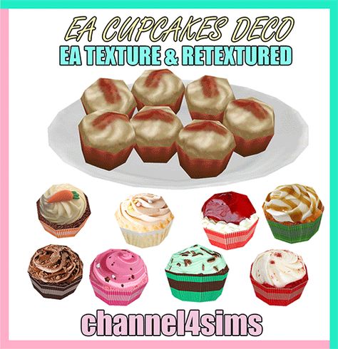 Sims 4 Cc Food Retexture, Sims 4 Food Retexture, Sims 4 Retexture, Cupcake Maker, Sims 4 Kitchen, Cc Mods, Food Texture, Tumblr Sims 4, Cupcake Flavors