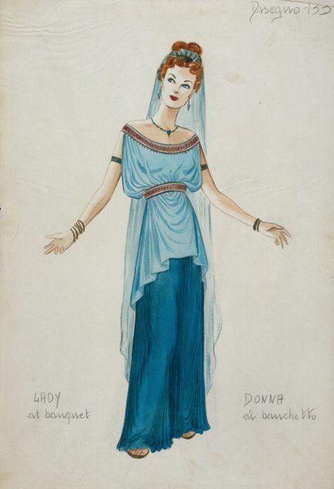 Costume Sketch for the Metro-Goldwyn-Mayer Production, 'Quo Vadis' | LACMA Collections Ancient Rome Clothing, Ancient Greek Dress, Greece Costume, Greece Dress, Ancient Greek Clothing, Roman Dress, Greek Dress, Rome Fashion, Roman Costume