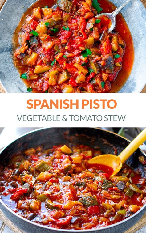 Spanish Pisto Recipe (Amazing Vegetable Stew) | Paleo, Gluten-free, Vegan, Whole30 #pisto #vegetablestew #stews #paleo #glutenfree #vegetarian #vegan #spainshrecipes Spanish Stew, Spanish Vegetables, Tomato Stew, Eggplant Zucchini, Spanish Cuisine, Spanish Dishes, Vegetable Stew, Pinoy Food, Gf Recipes