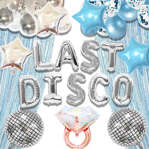 PRICES MAY VARY. Our Last Disco Balloons set has it all to make a big awesome day for you! This set of Last Disco Bachelorette Party Balloon can be use disco party, disco bachelorette party, 70s bachelorette party. You will get: 1 x ring foil balloons, 1 x 16 inch “Last Disco “Letter balloons,2 x disco balloon, 1 x blue curtain, 2 x sliver star balloons, 2 x blue star balloons, 20 x latex balloons. DIY your Disco Bachelorette party! Use our balloons and backdrop to celebrate your impressive mome Hippie Bachelorette Party, 70s Bachelorette Party, Mamma Mia Bachelorette Party, Disco Balloons, 70s Bachelorette, Last Disco Bachelorette Party, Bachelorette Party Balloon, Bachelorette Party Decoration, Last Disco Bachelorette