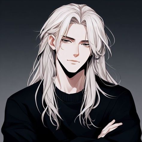 Guy With Long Hair Drawing, Anime Guy With Long Hair, Drawing Ideas Of Anime, White Hair Men, Long Hair Drawing, Long White Hair, Boy Character, Manga Boy, Aesthetic Guys