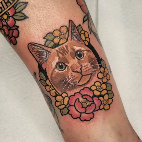 Memorial Drawings, Pet Portrait Tattoo, Cat Face Tattoos, Traditional Heart Tattoos, Cat Portrait Tattoos, One Eyed Cat, Empire Tattoo, Pumpkin Tattoo, Tribute Tattoos