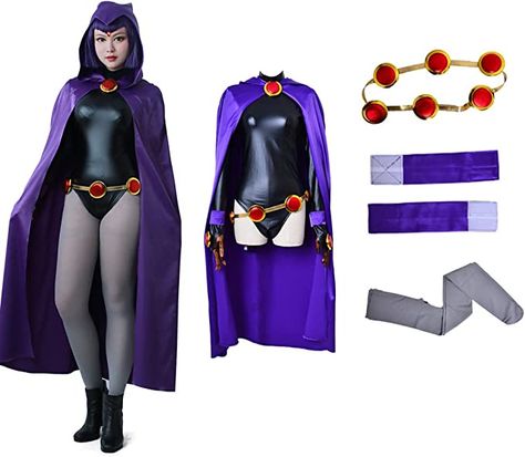 As an Amazon Associate I earn from qualifying purchases. Teen Titans Raven Costume, Magical Girl Cosplay, Black Long Sleeve Leotard, Raven Costume, Raven Cosplay, Grey Tights, Cape Jumpsuit, Best Friend Halloween Costumes, Girl Cosplay