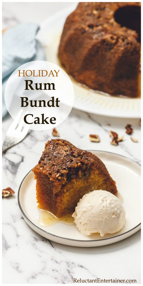 Holiday Rum Bundt Cake Recipe, a boozy, buttery glaze makes the cake delicious and moist #rumcake #boozycake #christmasrumcake #rumbundtcake #reluctantentertainer Rum Bundt Cake Recipes From Mix Boxes, Boozy Bundt Cake Recipes, Boozy Thanksgiving Dessert, Christmas Bundt Cake Holiday Desserts, Holiday Bundt Cakes, Spiced Rum Cake, Christmas Rum Cake, Pudding Bundt Cake, Holiday Baking Thanksgiving