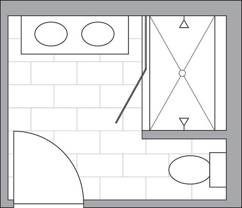 Double Sink Small Bathroom, Bathroom Floorplan, Basement Bathrooms, Small Bathroom Floor Plans, Small Bathroom Plans, Bathroom Design Plans, Bathroom Layout Plans, Small Bathroom Layout, Bathroom Design Layout