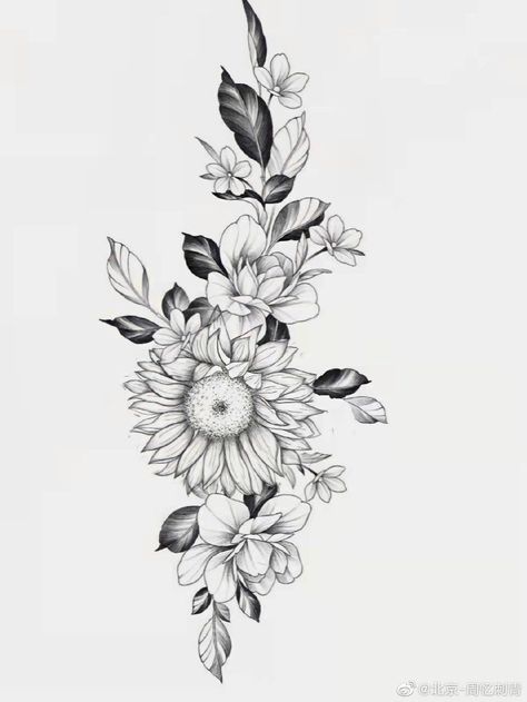 Tatuaje Cover Up, Sunflower Tattoo Sleeve, Sunflower Tattoo Shoulder, Feminine Tattoo Sleeves, Flower Tattoo Drawings, Tattoo Rose, Hip Tattoos Women, Floral Tattoo Sleeve, Sunflower Tattoos