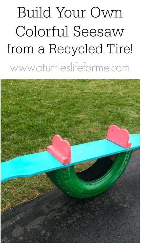 How to build a seesaw from a recycled tire and scrap wood! Tire Seesaw, Diy Seesaw, Tire Diy, Tire Ideas, Cable Spool Furniture, Tire Projects, Pool Items, Tire Chairs, Reuse Old Tires