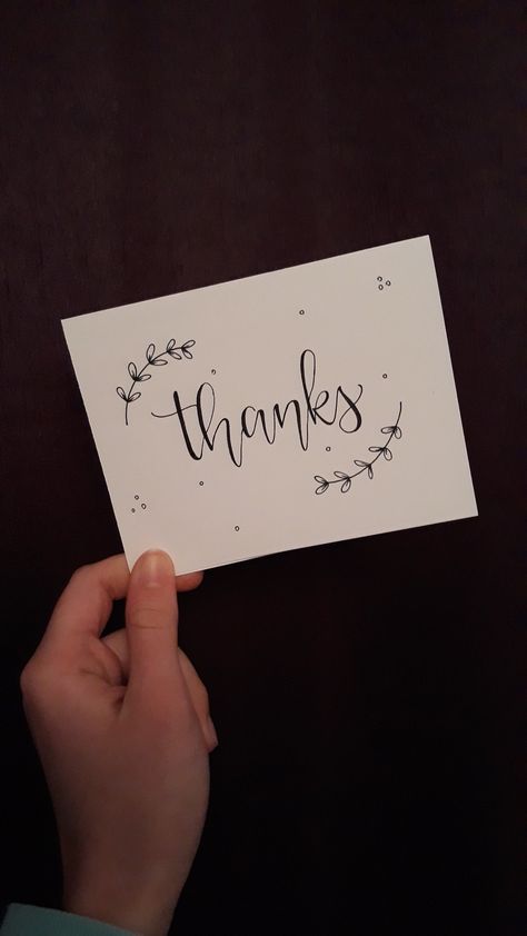 handwritten thank you card "thanks" with leaf detailing Thank You Cards Simple, Thank You Calligraphy Handwriting, Cute Calligraphy, Thank You Typography, Notes Diy, Calligraphy Ideas, Book Art Projects, Handwritten Typography, Calligraphy Cards