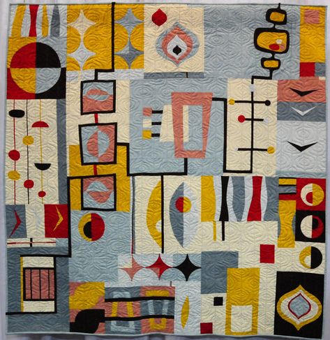 Organic Mid-Century Mod by Laura Bennett ( @drlbennett ), Third Place Group or Bee Quilts Organic Mid Century, Improv Quilting, Abstract Quilt, Quilt Modernen, Quilt Art, Quilt Guild, Contemporary Quilts, Mid Century Mod, Small Quilts