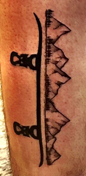 Simple Snowboard Tattoo, Small Snowboard Tattoo, Snowboard Mountain Tattoo, Snowboarder Tattoo, Snowboarding Tattoo Ideas, Skiing Tattoo Ideas, Snowboarding Tattoo, Snowboard Tattoo, Skiing Tattoo