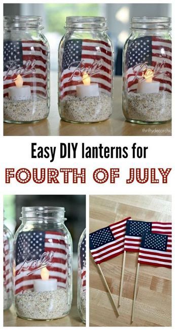 Easy DIY Fourth of July lanterns Fourth Of July Crafts, Gratis Printables, Fourth Of July Decorations, 4th July Crafts, 4th Of July Desserts, Independance Day, Moon Party, Fourth Of July Food, Fourth Of July Decor