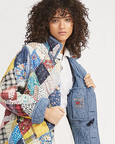 Quilt Patchwork Jacket for Women | Ralph Lauren® CH Patchwork Jackets For Women, Quilted Jacket Outfit, Quilted Coat Pattern, Quilt Jackets, Quilted Jacket Pattern, Patchwork Quilt Jacket, Quilt Clothes, Quilt Coats, Quilted Clothing