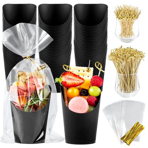 PRICES MAY VARY. Value Pack: Package includes 50pcs 14oz charcuterie cups, 200pcs cocktail sticks (2 styles), 50pcs clear plastic bags and 50pcs twist ties. Great charcuterie accessories for events, concession stands and snack bars. Water and Oil Resistant: The inside of the kraft charcuterie cups has the food-grade PE film coating which is oil resistant. You can serve delicious food to your guests without greasy or embarrassing stains. Save Time: The appetizer cups are made of high quality blac Charcuterie Boxes, Individual Appetizers, Savoury Slice, Charcuterie Cups, Fruit Appetizers, Egg Waffle, Appetizer Picks, Party Serving, Snack Shop