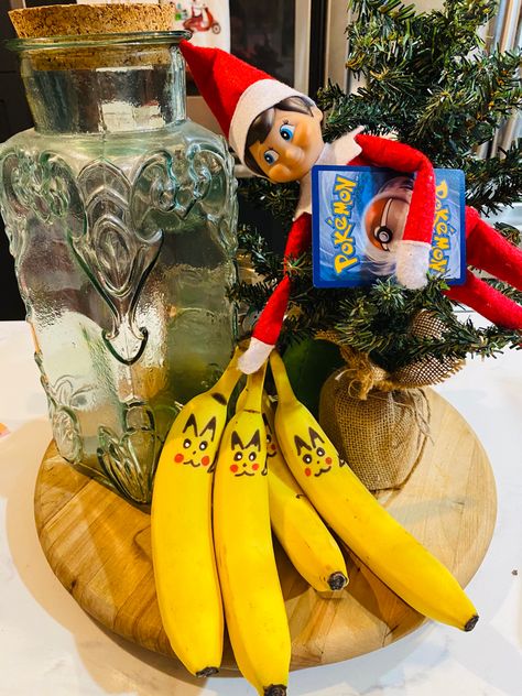 Minion Banana Elf On The Shelf, Elf And Bananas, Elf On Shelf Banana, Elf On The Shelf Pokémon, Elf On Shelf Pokemon, Elf On The Shelf Nintendo Switch, Ninja Elf On The Shelf, Elf Banana Ideas, Sonic Elf On The Shelf