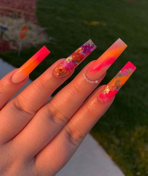 Tropical Nails, Drip Nails, Claw Nails, Cute Acrylic Nail Designs, Her Nails, Long Acrylic Nails Coffin, Exotic Nails, Long Square Acrylic Nails, Bling Acrylic Nails