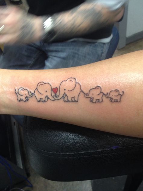 My family Tat Dr Tattoo, Elephant Family Tattoo, Family Tattoo Designs, Harry Potter Tattoos, Family Tattoo, Elephant Tattoo, Sternum Tattoo, Elephant Tattoos, Baby Tattoos