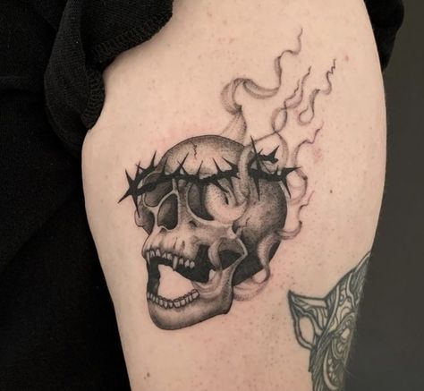 Shaded Skull Tattoo, Wave Drawing, Tattoo Aesthetic, A Tattoo, Skull Tattoo, Black And White, White, Black