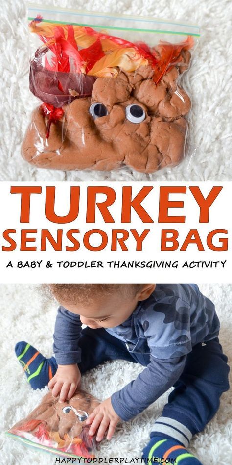 Turkey Sensory Bag - HAPPY TODDLER PLAYTIME #thanksgivingcrafts #thanksgivingactivities #toddleractivities #babyactivity #sensoryplay #sensorybin #kidsactivities Sensory Bags For Babies, Thanksgiving Toddler Activities, Thanksgiving Sensory, Infant Curriculum, Toddler Thanksgiving, Thanksgiving Toddler, Thanksgiving Lessons, Infant Lesson Plans, Thanksgiving Crafts Preschool