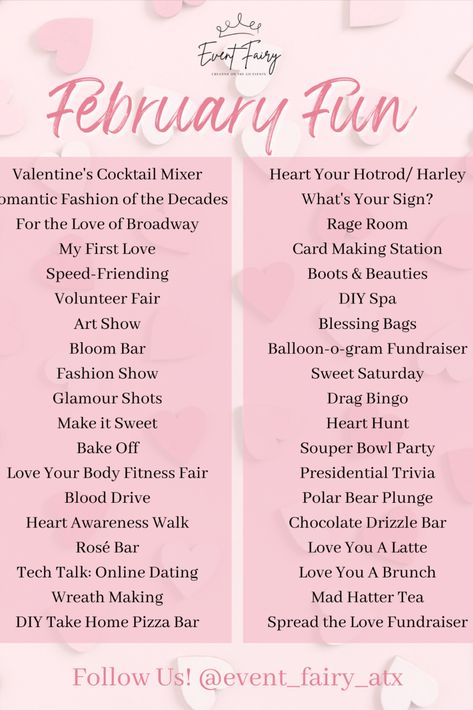 Fill your calendar with these fun activities and events for all ages. From teens to senior citizens, any client base will find fresh ideas for the month of love and self-care. Valentine's Day Events, Senior Living Activities, Valentines Date Ideas, Nursing Home Activities, February Ideas, February Activity, Date Activities, February Calendar, Blessing Bags