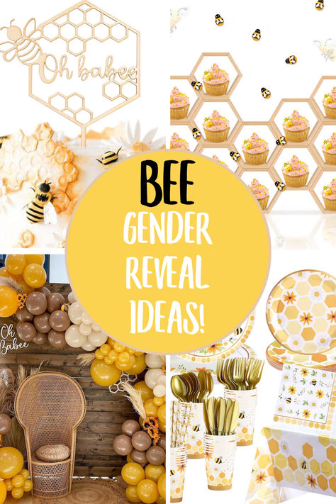 beegenderrevealideas Gender Reveal Ideas Honey Bee, Honeybee Gender Reveal, What Will You Bee Gender Reveal, Gender Reveal What Will It Bee, Bee Hive Gender Reveal, Bee Gender Reveal Ideas, What Will It Bee Gender Reveal, Baby Reveal Party Ideas, Intimate Gender Reveal Ideas