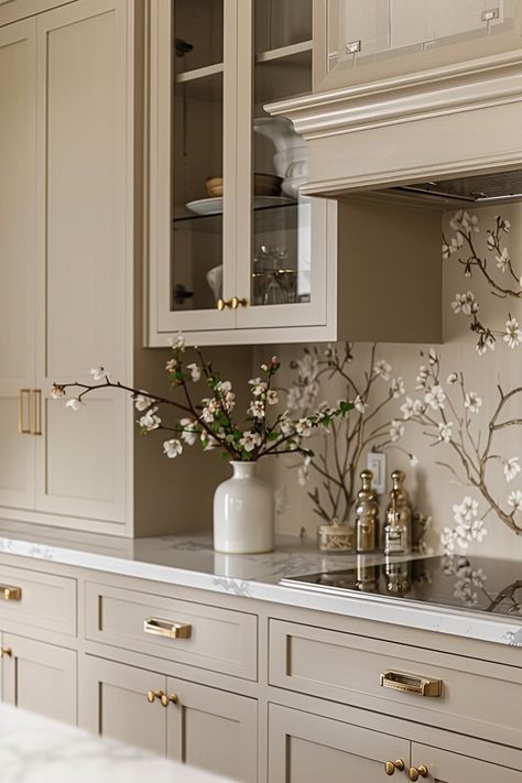 Cream Colored Kitchen Cabinets With Black Hardware, White And Cream Kitchen Cabinets, Modernizing Kitchen Cabinets, Cabinets That Come Down To Counter, Best Beige Paint Color For Kitchen Cabinets, Light Color Cabinets, Kitchen Ideas Tan Cabinets, Kitchen Beige Color, Color Of Cabinets In Kitchen