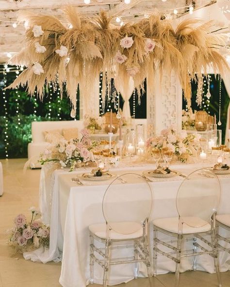 Cascading Lights, Hanging Centerpiece, Bohemian Wedding Theme, Punta Cana Wedding, Club Restaurant, Indie Wedding, Ghost Chairs, Boho Wedding Decorations, Beach Destination Wedding