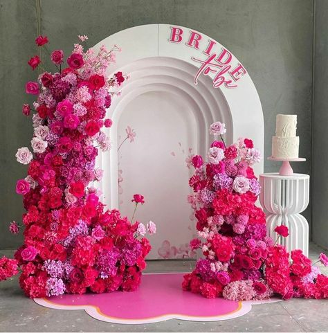 Vibrant Pink Wedding, Barbie Bridal Shower, Rose Floral Arrangements, Bridal Shower Inspo, Bridal Shower Backdrop, Wedding Backdrop Design, Hot Pink Roses, Birthday Party Theme Decorations, Barbie Wedding