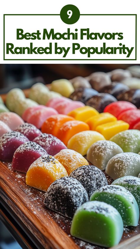 A variety of colorful mochi flavors, including matcha, red bean, mango, and black sesame, arranged on a platter for a delightful dessert experience. Mochi Flavors, Matcha Red Bean, Matcha Strawberry, Korean Rice Cake, Mochi Recipe, Japanese Treats, Asian Sweets, Red Bean, Sweet Cravings