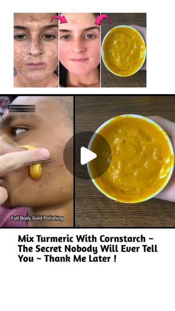 Cornstarch Face Mask Skin Care, Tumeric For Dark Spots Recipe, Turmeric Face Cream Diy, Diy Tumeric Face Scrub Recipe, Cornstarch Face Mask, Rice And Flax Seed Face Mask, Tumeric Scrub Recipes, Diy Turmeric Face Pads, Diy Tumeric Face Pads