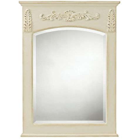 Home Decorators Collection Chelsea 35 in. L x 26 in. W Framed Wall Mirror in Antique White Dream Homestead, Rectangular Bathroom, Trumeau Mirror, Wedding Backdrops, Pretty Bathrooms, Bath Mirror, Mirrored Wall, Mirror Color, Stunning Bathrooms