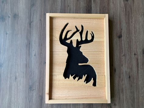 Deer Bedroom Decor Rustic, Deer Plaque Ideas, Deer Head Wood Cutout, Hunting Signs Rustic, Deer Wood Art Print, Country Craft Ideas, Deer Signs, Hunting Decor, Deer Decor