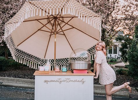 Cotton Candy Set Up, Diy Cotton Candy Cart, Cotton Candy Cart Ideas, Cotton Candy Display Ideas, Cotton Candy Booth, Candy Cart Ideas, Cotton Candy Display, Paleta Cart, Cotton Candy Bar