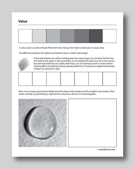 Sub Plan/Worksheet on Value - My Art Lesson Value Art Drawing, Value Worksheet, Art Sub Lessons, Art Sub Plans, Art Education Lessons, Middle School Art Projects, Sub Plan, Art Lessons Middle School, The Worksheet