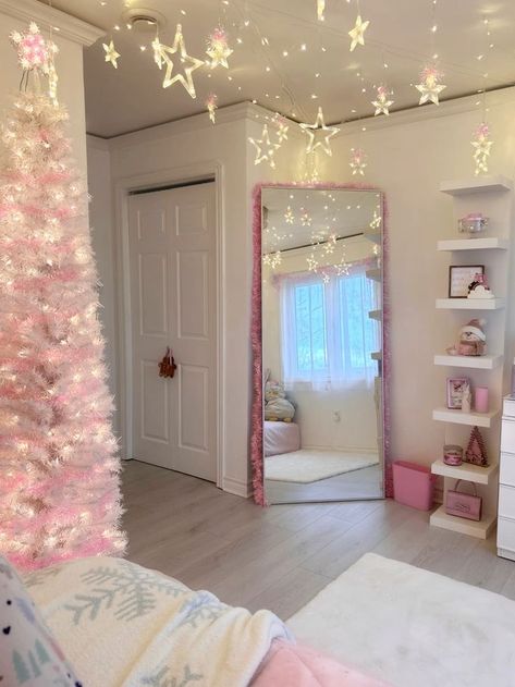 Pink Christmas Bedroom, A Pink Christmas, Luxury Room Bedroom, Pink Room Decor, Makeover Bedroom, Girls Dorm Room, Room Redesign, Girly Room, Twins Room