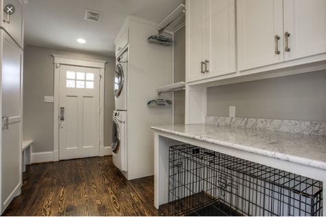 Transitional Craftsman, Laundry Room Stackable, Transitional Laundry Room, Laundry Room Storage Shelves, Traditional Cabinet, Small Laundry Room Organization, Craftsman Door, White Molding, Stackable Washer And Dryer