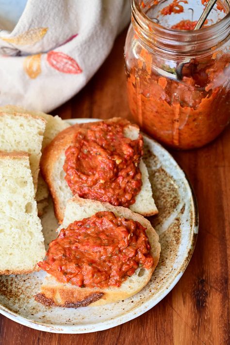 Serbian Ajvar Recipe, Ajvar Recipe Macedonian, Ajvar Recipe Croatian, Ajvar Sauce, Ajvar Recipe, Red Tomato Salsa, Recipe For Salsa, Balkan Recipes, Serbian Food