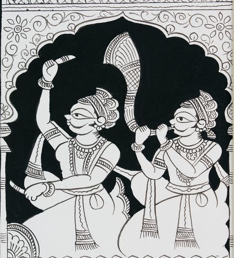 Phad Painting Motifs, Phad Art Paintings, Krishna Yashoda, Lotus Paintings, Phad Painting, Silk Painting Techniques, Worli Painting, Warli Painting, Rajasthani Art