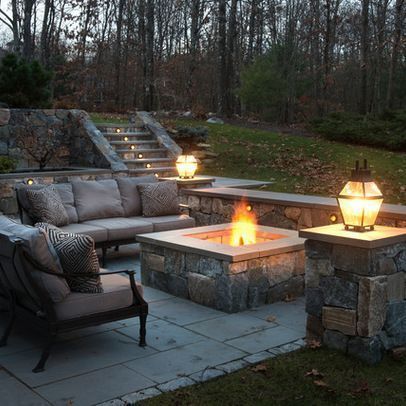 Patio Designs Perfect For Your Home This Summer Sloped Backyard, Stone Steps, Fire Pit Furniture, Seating Ideas, Backyard Seating, Fire Pit Designs, Backyard Fire, The Secret Garden, Backyard Living