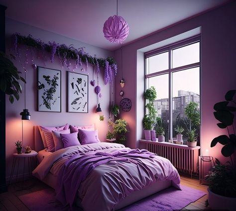 Pink And Lavender Room Ideas, Bedrooms Purple Aesthetic, Lavender And Pink Bedroom Ideas, Room Decor For Purple Walls, Bedroom With Lavender Accents, Lavender Aesthetic Bedroom Ideas, Bedroom Ideas Purple Walls, Lavender Walls Bedroom Ideas, Bedroom With Lilac Walls