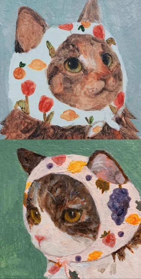 Art Cute, Art Art, Cat Art, A Cat, Cute Art, Art Painting, Paintings, Flowers, Art