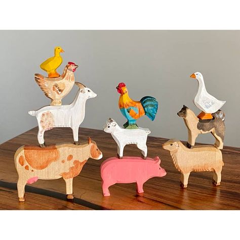 Wooden Farm Animals, Farm Animal Toys, Farm Toys, A Goat, Kids Wooden Toys, A Sheep, Emotional Skills, Floral Studio, A Cow